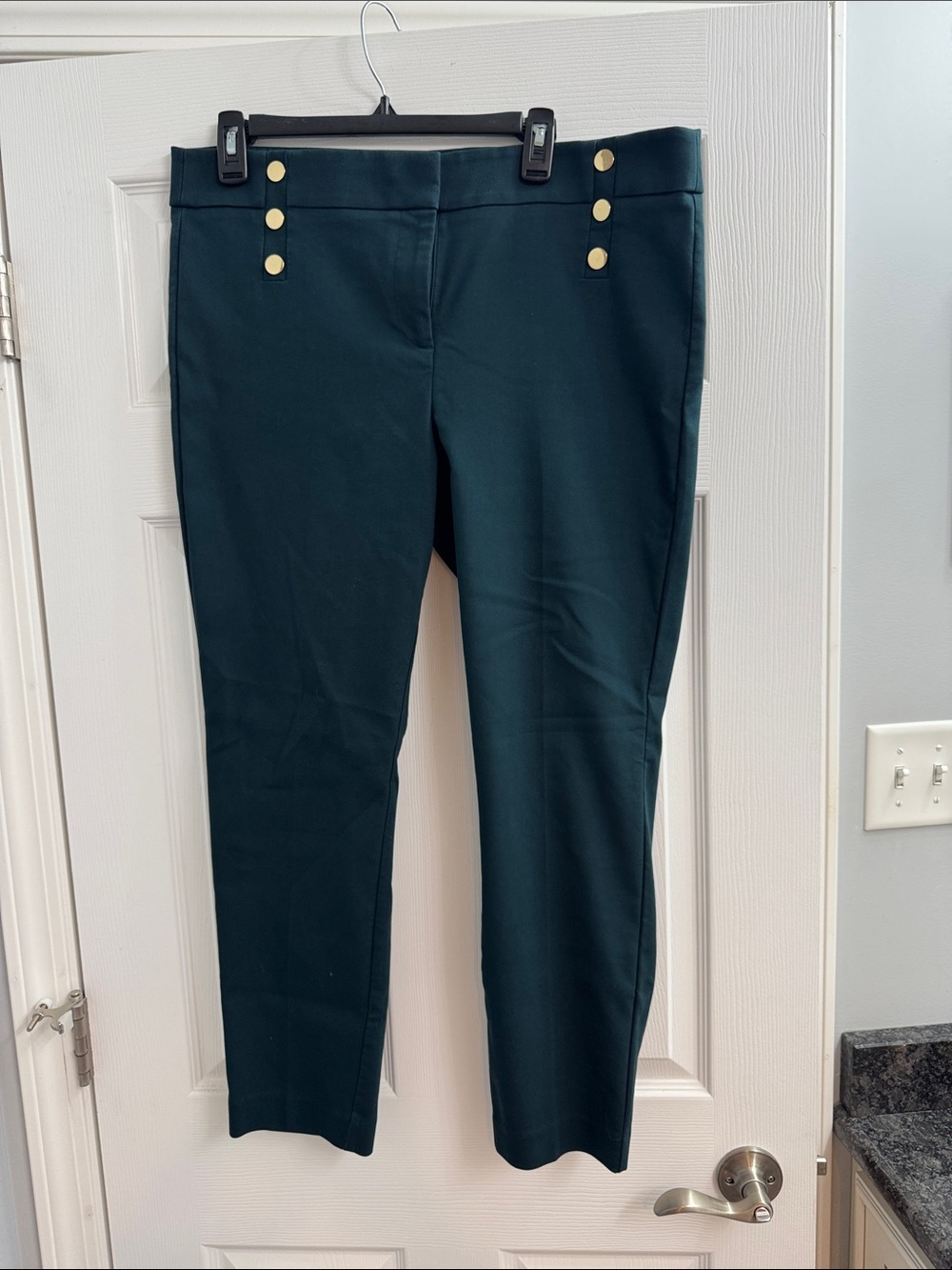 LOFT Forest Green Straight Leg Pants with Gold Buttons